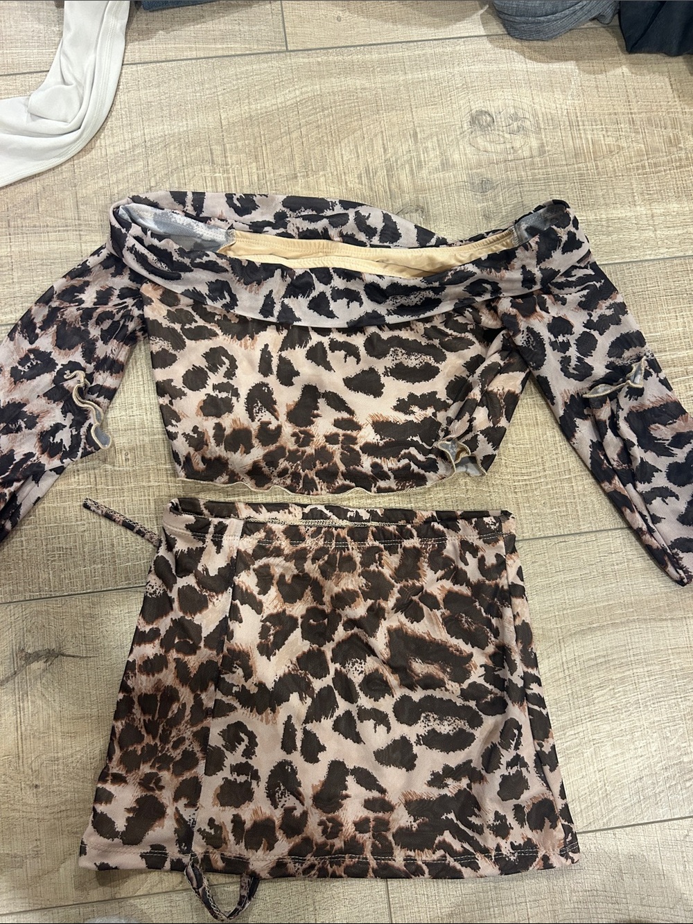 Leopard Print Off-Shoulder Two-Piece Skirt Set - Brown Shein
